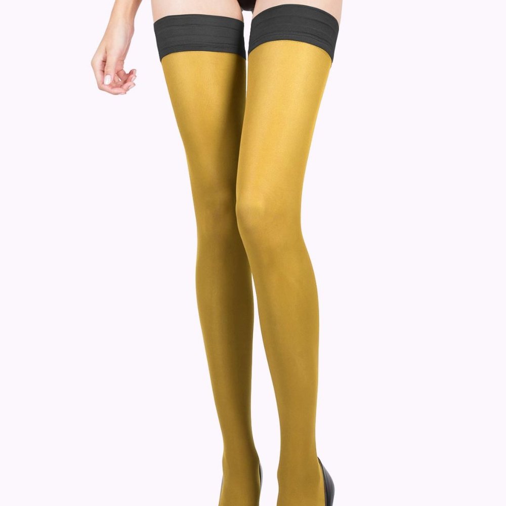 Mustard yellow thigh high stockings